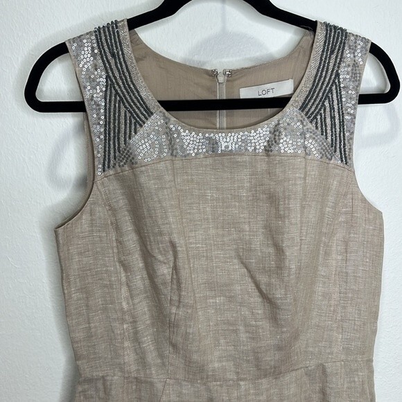 NWT Ann Taylor LOFT 100% Linen Sequin Sleeveless Sheath Dress in Women's Sz. 8 - Picture 4 of 12